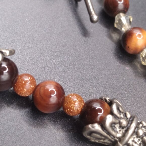 Sterling Silver 22'' Necklace with Goldstone Beads & Jasper Stone Pendant - Picture 4 of 7